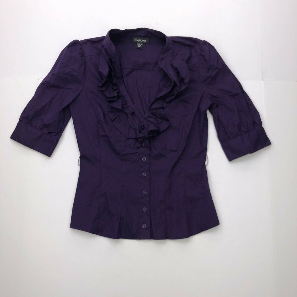 bebe Purple Ruffled Button-Front Blouse